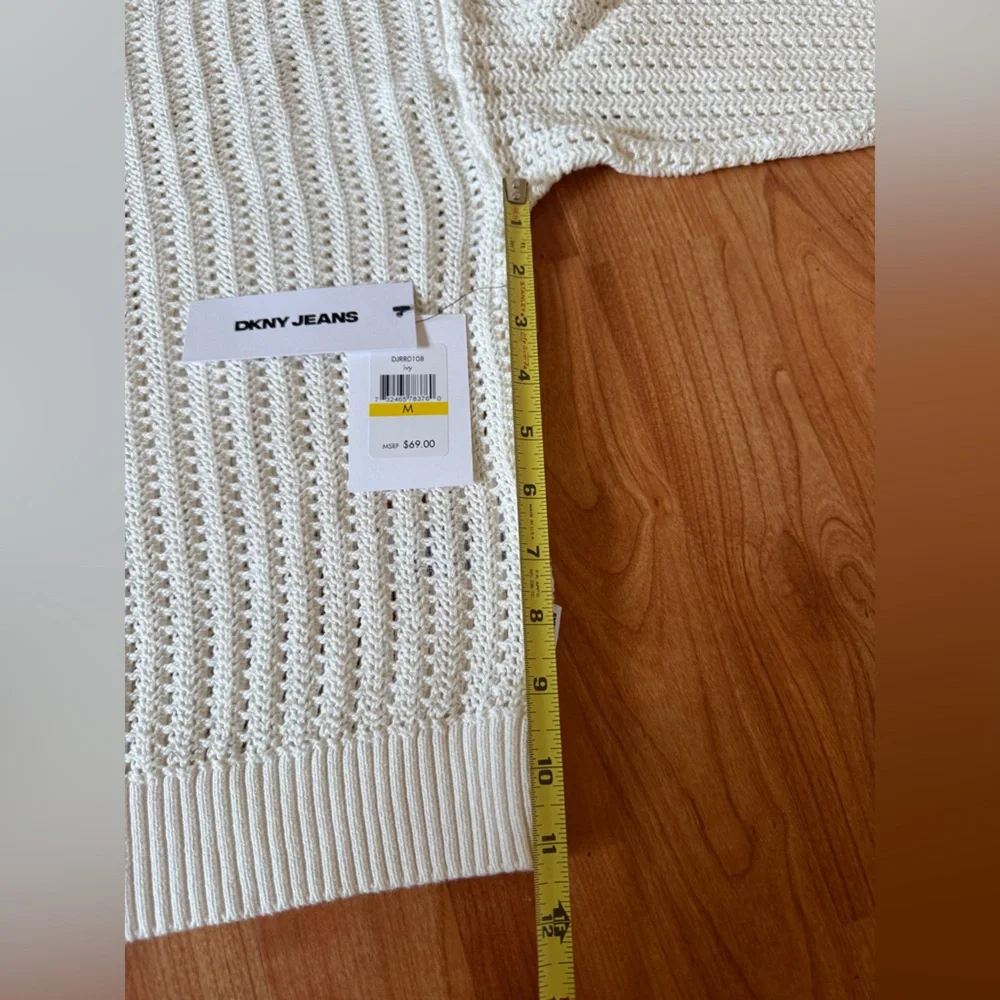 DKNY Jeans Women’s M Open Stitch Long Sleeve Cotton Sweater White Knitted Beach - Picture 6 of 12